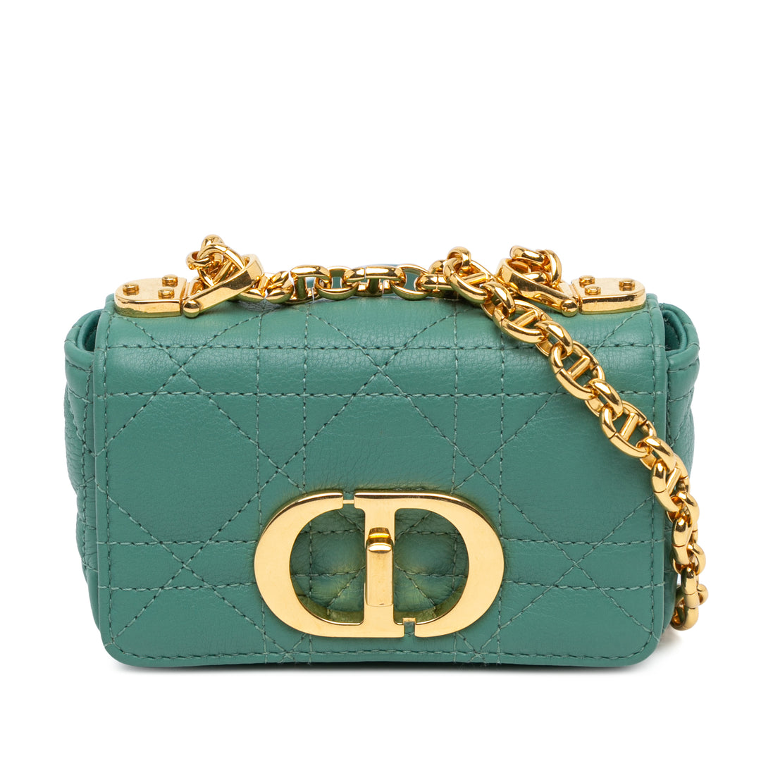 Micro Calfskin Cannage Supple Caro Bag Green - Gaby Paris