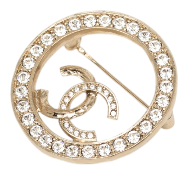 Chanel CC plaqué Strass Rond Pin Broche Métal