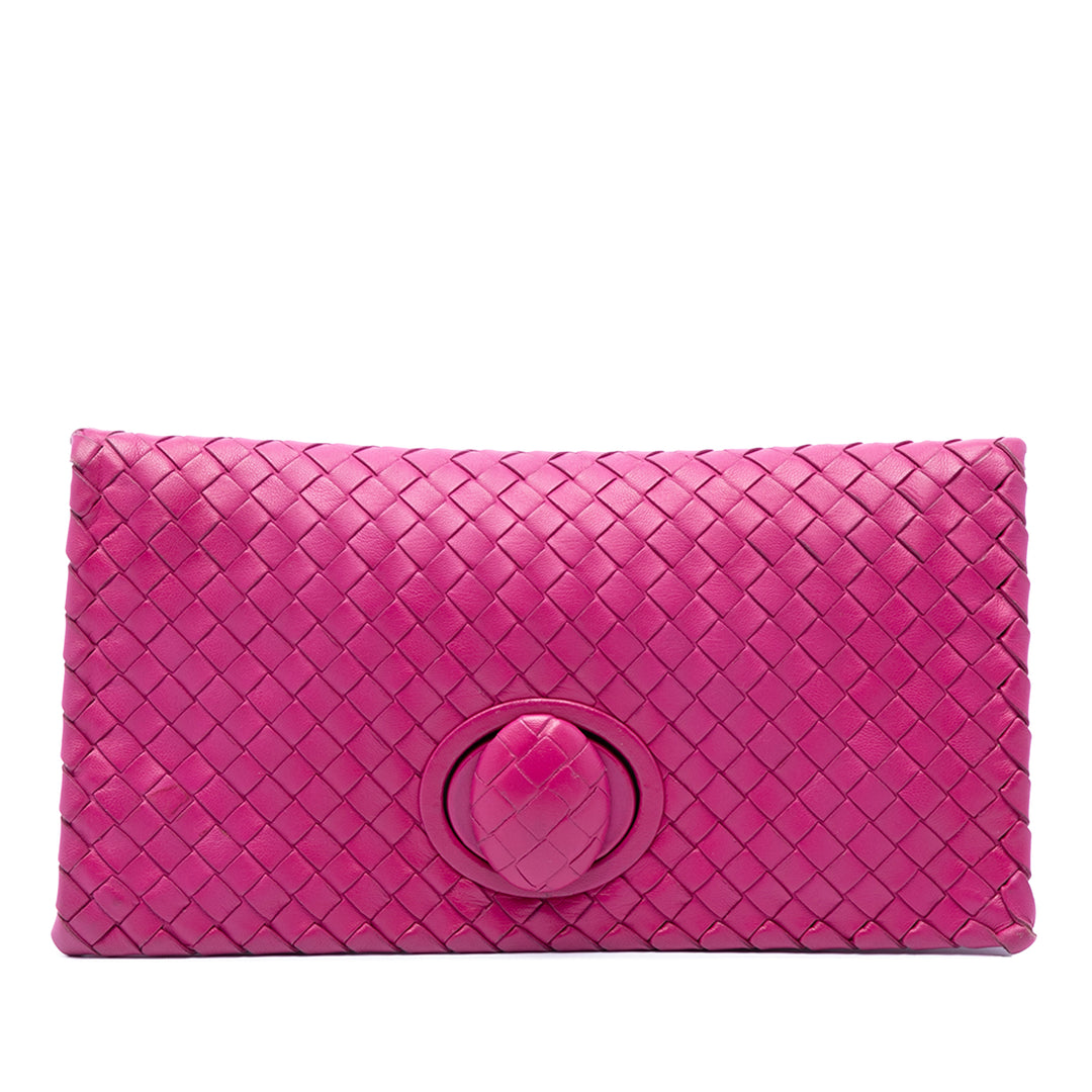 Bottega Veneta Pochette Intrecciato Turn Lock nappa Rose – vue principale – GABY PARIS
