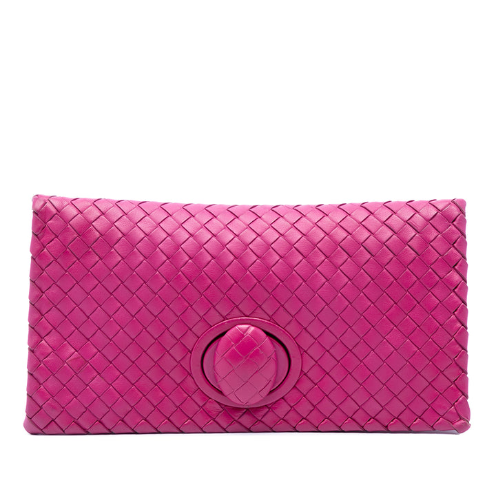 Bottega Veneta Pochette Intrecciato Turn Lock nappa Rose – vue principale – GABY PARIS