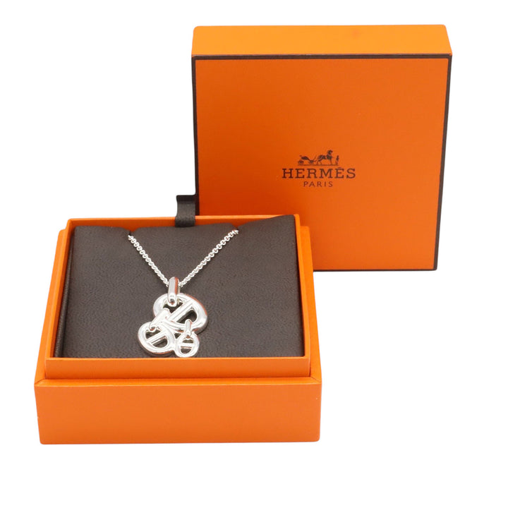 Hermès Sterling Argenté Chaine d'Ancre Enchainee Pendant Collier Argenté