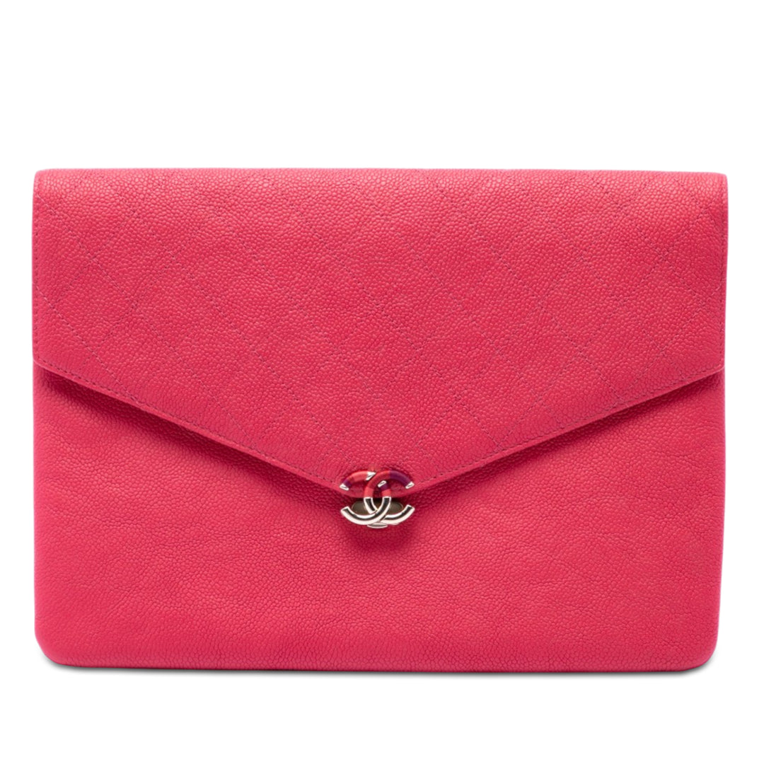 Paris Cuba Matelassé Thread Around Enveloppe Pochette Cuir caviar Rose