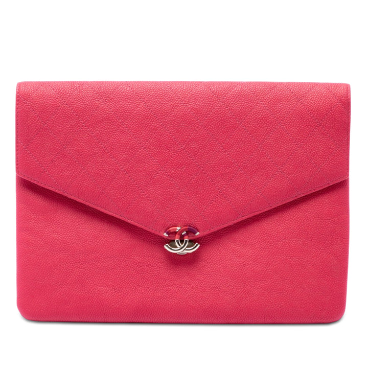 Paris Cuba Matelassé Thread Around Enveloppe Pochette Cuir caviar Rose