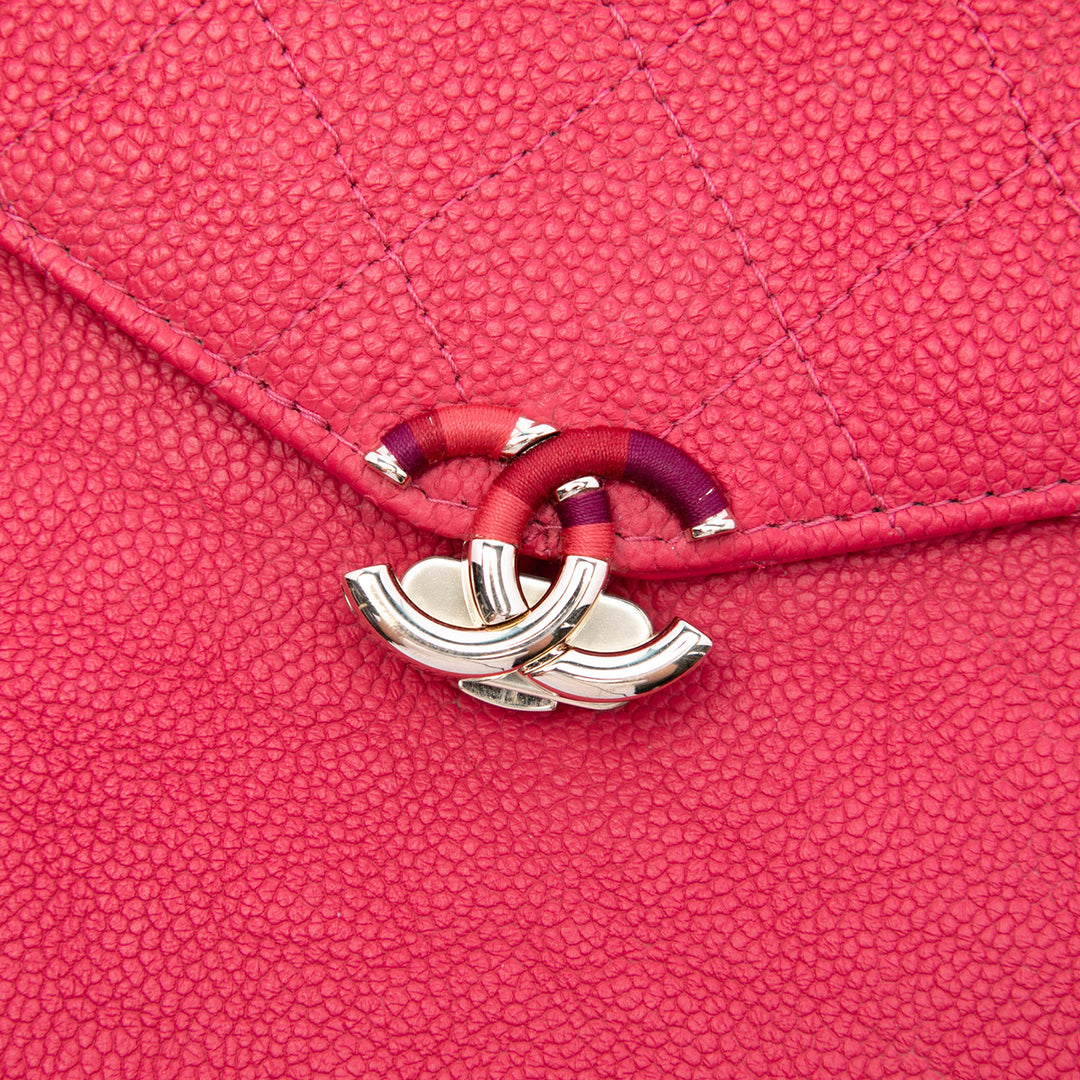 Paris Cuba Matelassé Thread Around Enveloppe Pochette Cuir caviar Rose