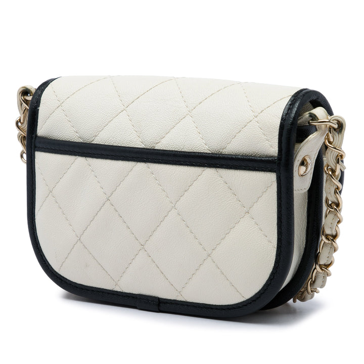 Chanel CC Bicolore Matelassé Messenger à rabat Mini Cuir caviar Blanc – vue 2 – GABY PARIS