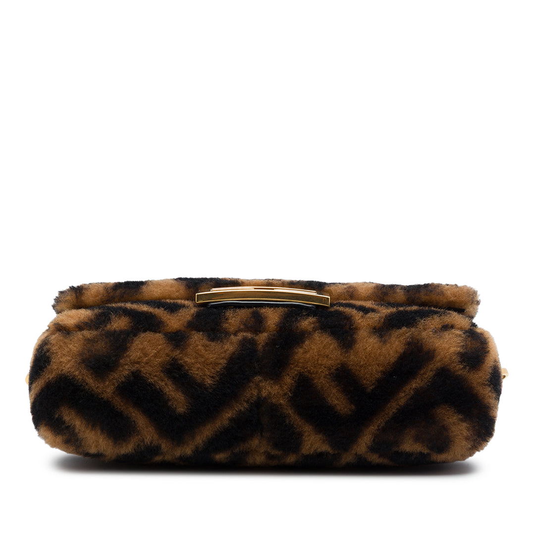 Fendi Sac à main Zucca Shearling Baguette Matière naturelle Mini Marron – vue 3 – GABY PARIS