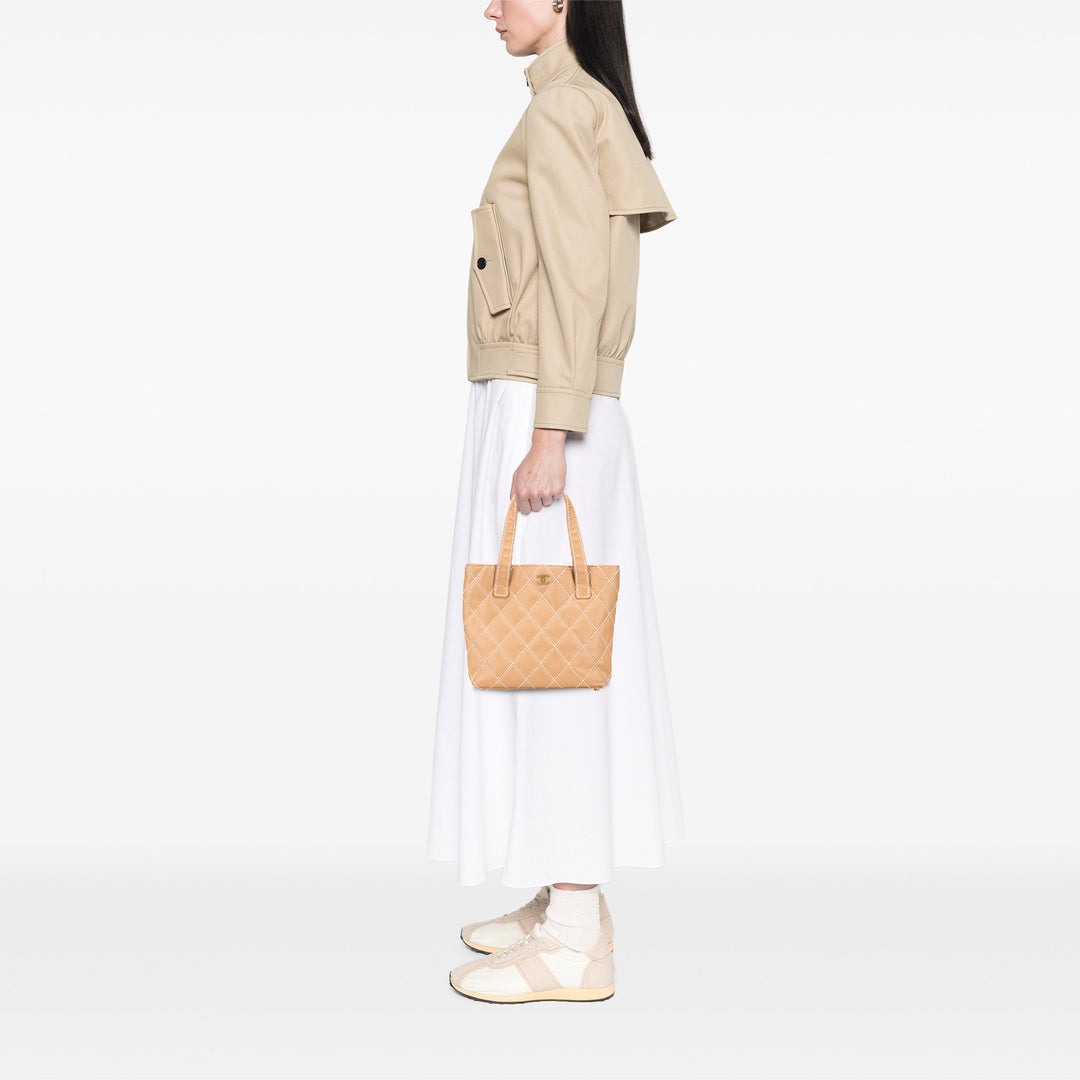 Chanel Small CC Cuir de veau Wild Stitch Cabas Marron