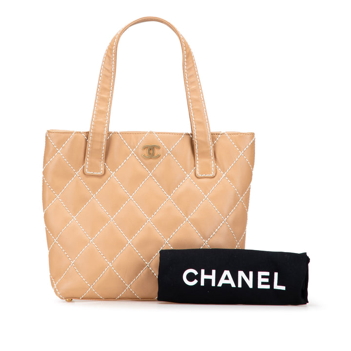 Chanel Small CC Cuir de veau Wild Stitch Cabas Marron