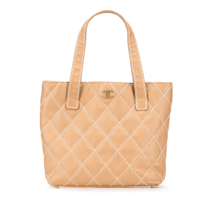 Chanel Small CC Cuir de veau Wild Stitch Cabas Marron