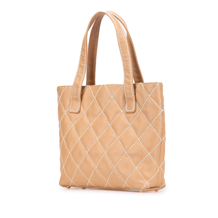 Chanel Small CC Cuir de veau Wild Stitch Cabas Marron