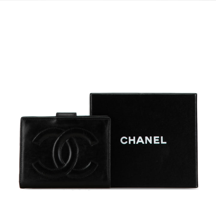 CC Lambskin Compact Wallet Black - Gaby Paris