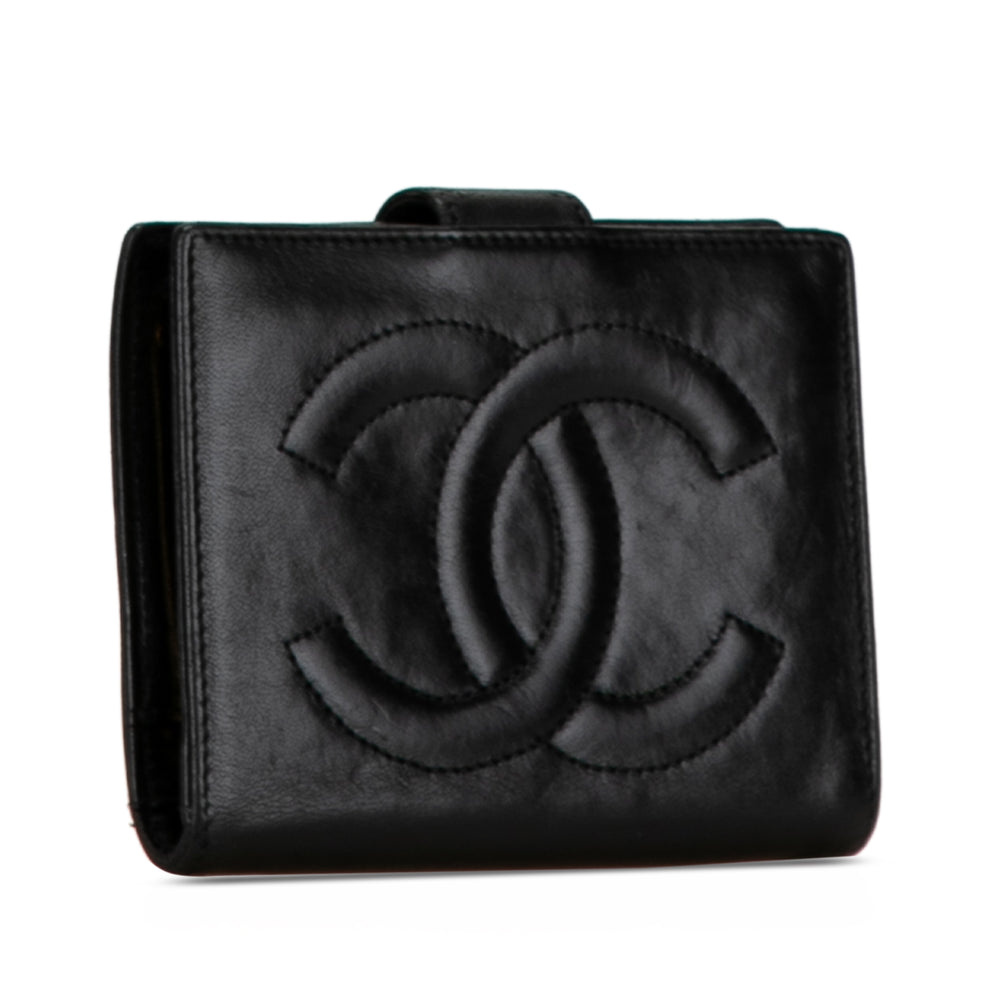 CC Lambskin Compact Wallet Black - Gaby Paris