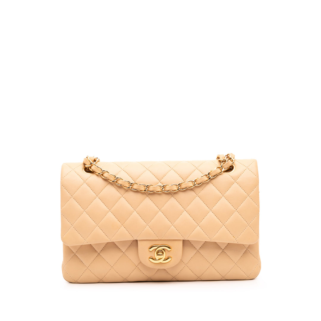 Medium Classic Lambskin Double Flap Brown - Gaby Paris