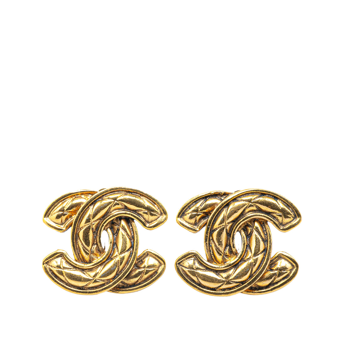 Gold Plated CC Quilted Clip On Earrings Gold - Gaby Paris