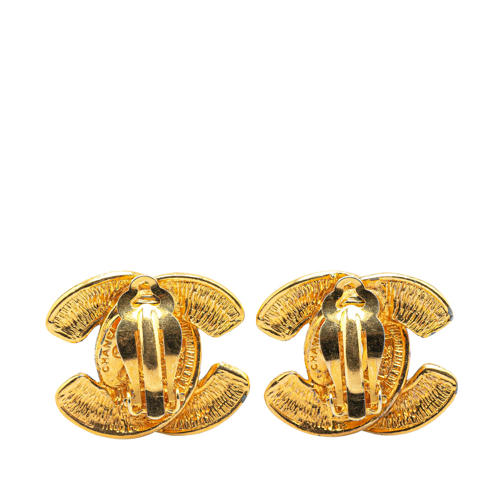 Gold Plated CC Quilted Clip On Earrings Gold - Gaby Paris