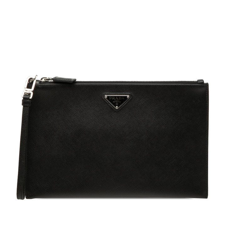 Prada Pochette Wristlet Saffiano Noir – vue principale – GABY PARIS