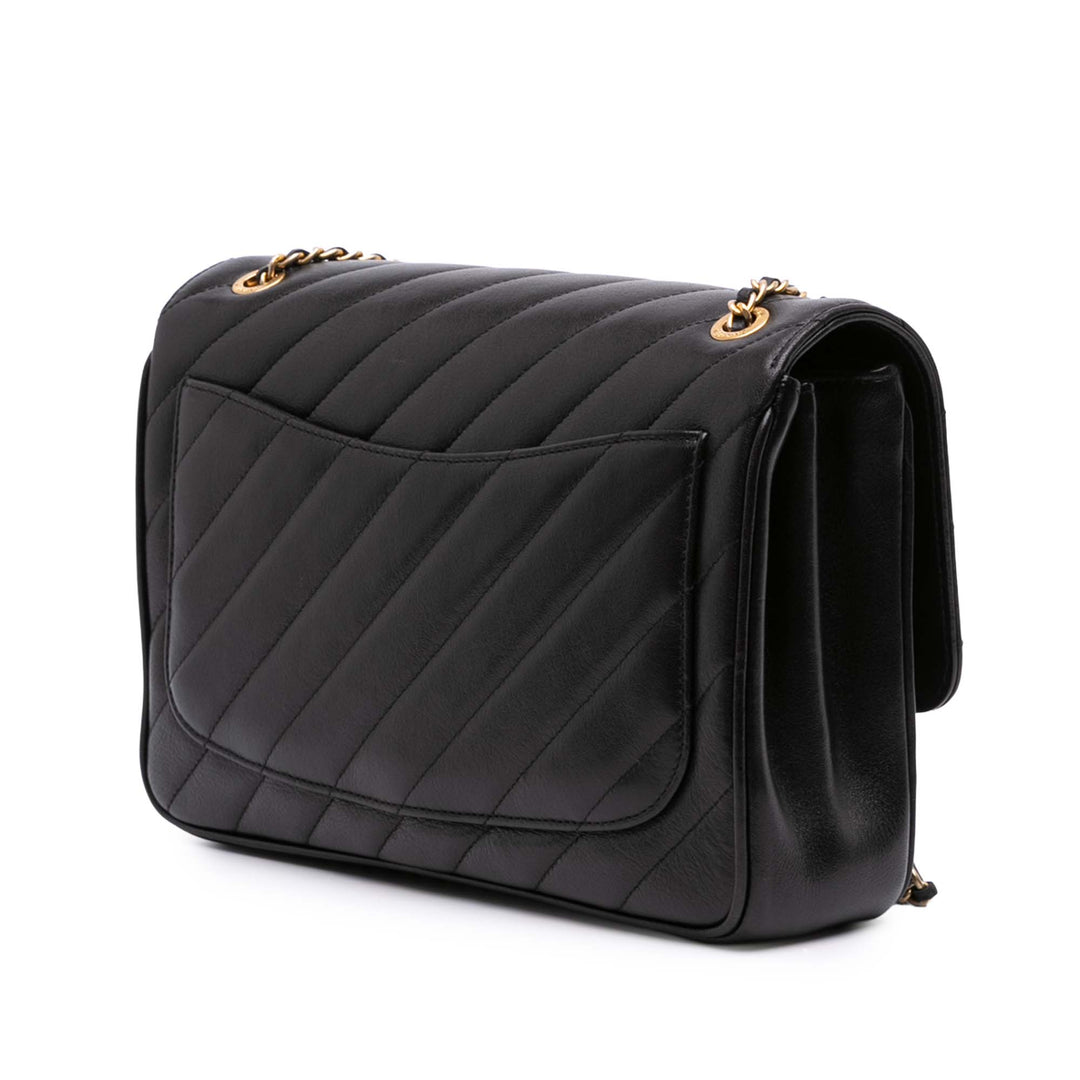Chanel Diagonal Quilted Cuir d’agneau CC Signature Flap Noir – GABY PARIS Authentique