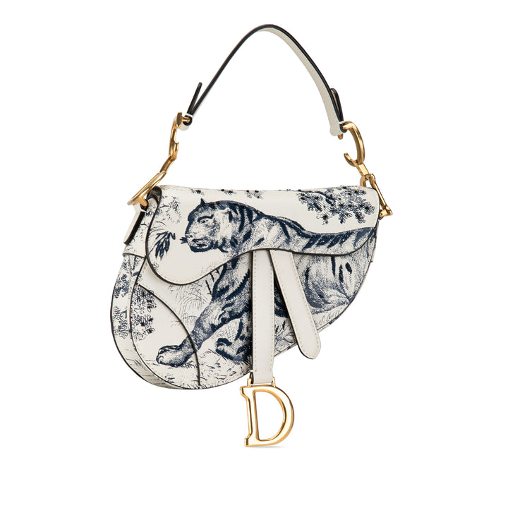 Mini Calfskin Toile de Jouy Saddle Bag White - Gaby Paris