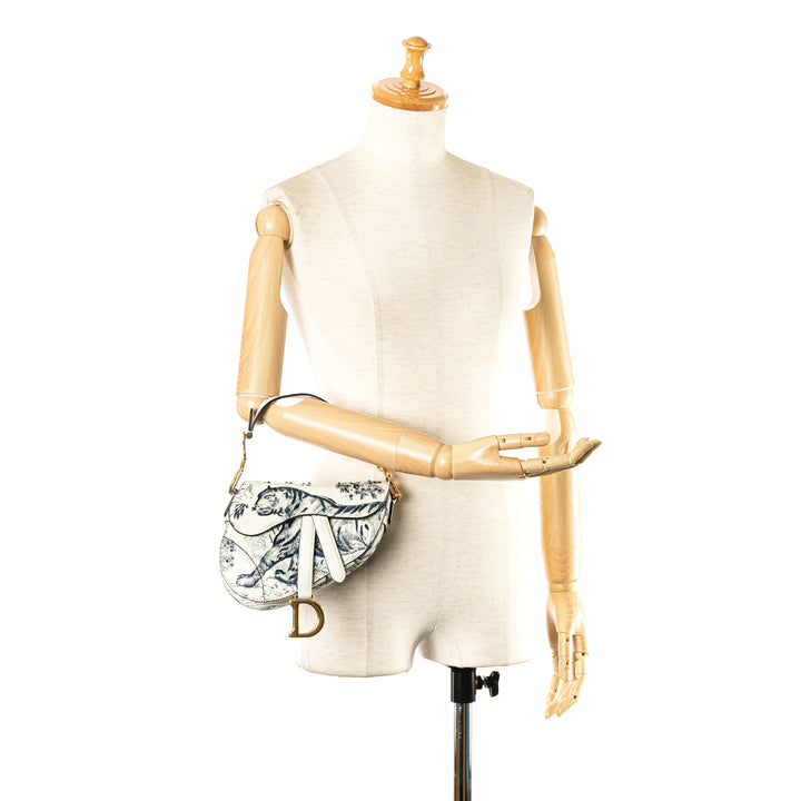 Mini Calfskin Toile de Jouy Saddle Bag White - Gaby Paris