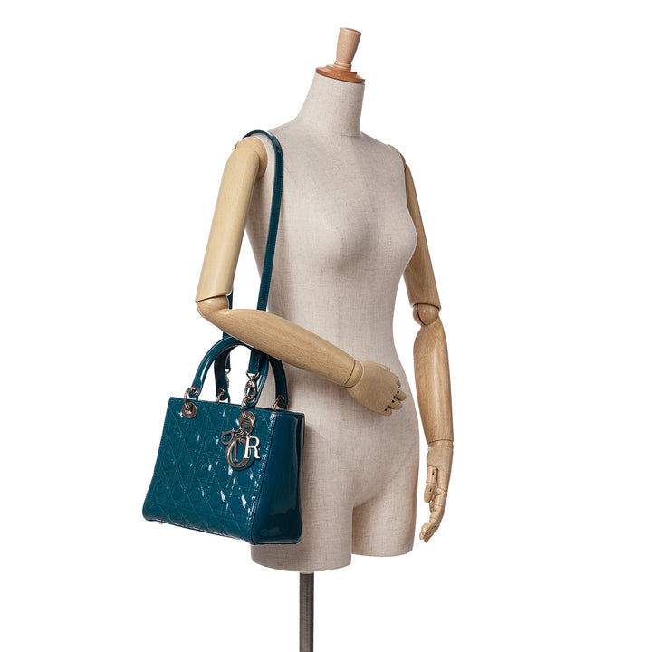 Medium Patent Cannage Lady Dior Blue - Gaby Paris