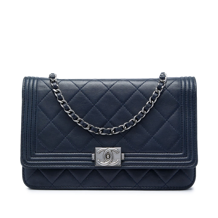 Chanel Matelassé Boy Wallet on Chain Cuir d'agneau Bleu