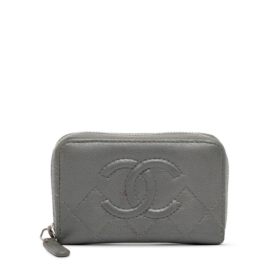 CC Caviar Zip Coin Pouch Gray - Gaby Paris
