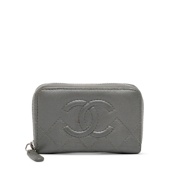 CC Caviar Zip Coin Pouch Gray - Gaby Paris
