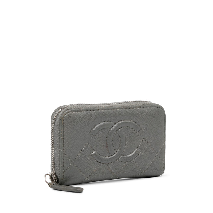 CC Caviar Zip Coin Pouch Gray - Gaby Paris