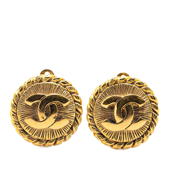 Gold Plated CC Round Clip on Earrings Gold - Gaby Paris