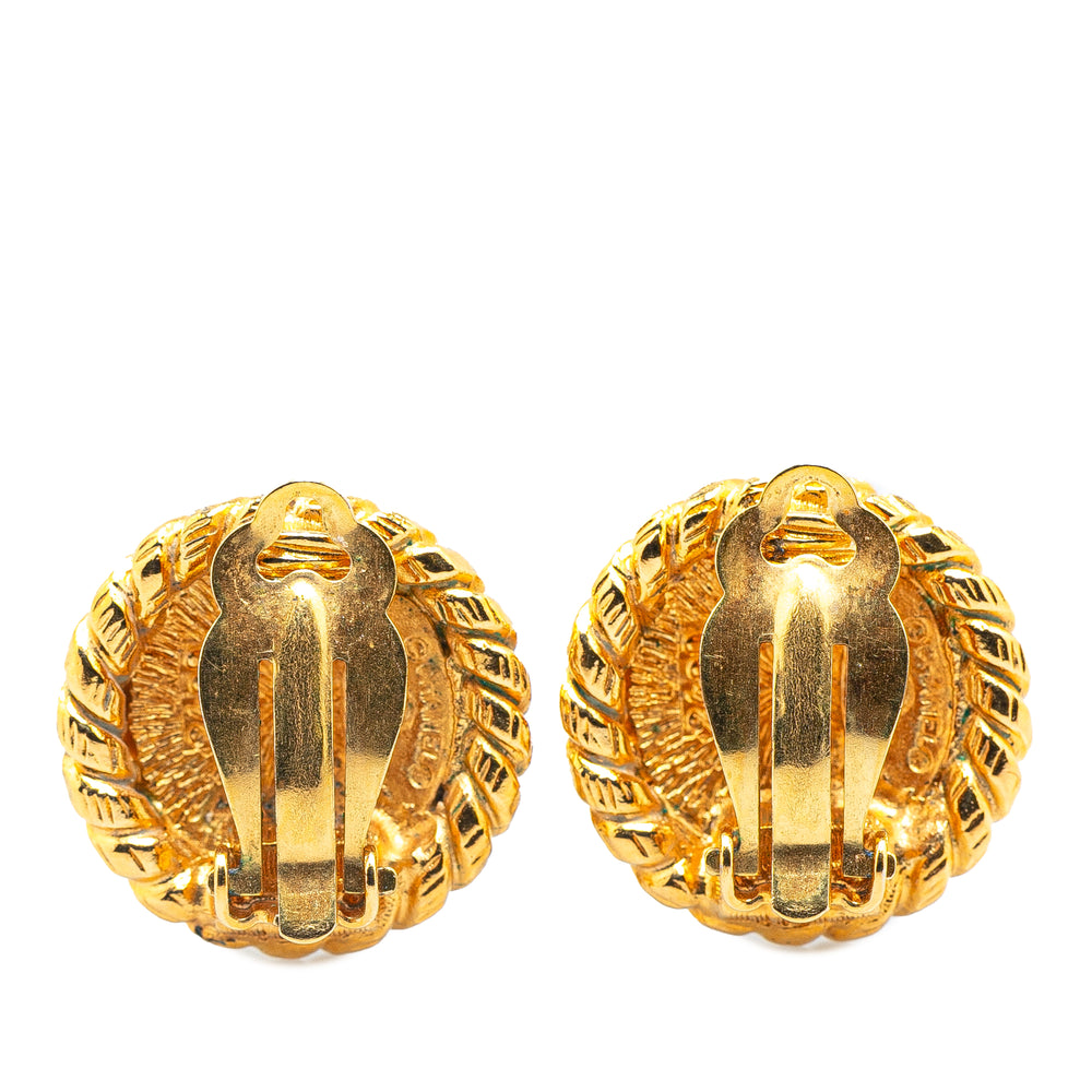 Gold Plated CC Round Clip on Earrings Gold - Gaby Paris