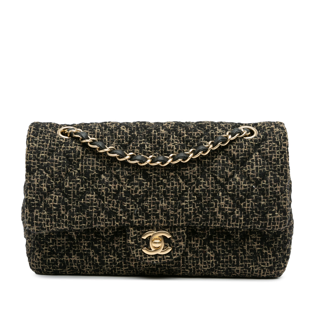 Medium Classic Tweed Double Flap Black - Gaby Paris