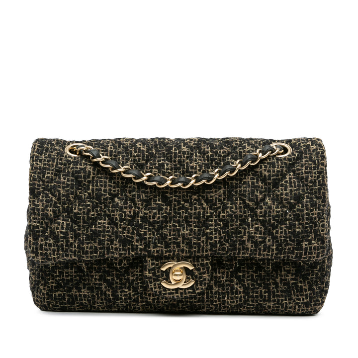 Medium Classic Tweed Double Flap Black - Gaby Paris