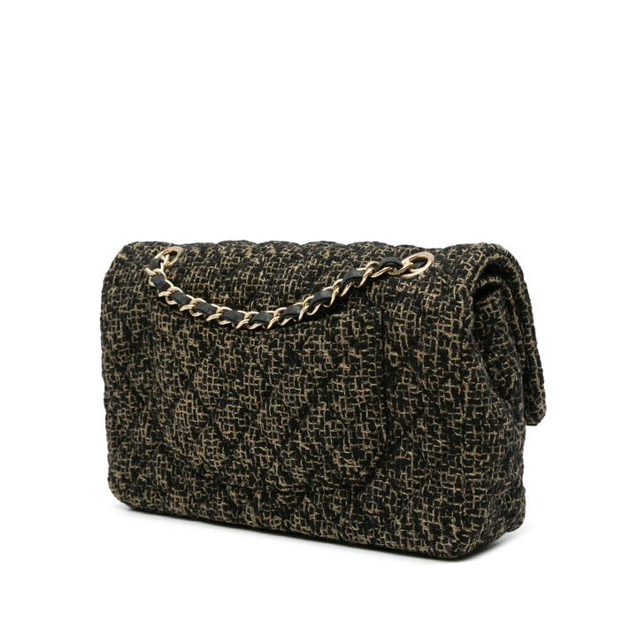 Medium Classic Tweed Double Flap Black - Gaby Paris