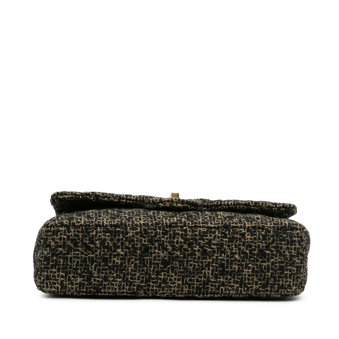 Medium Classic Tweed Double Flap Black - Gaby Paris