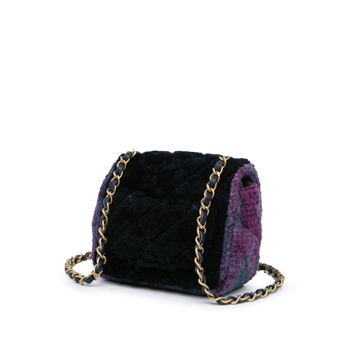 Chanel Mini Square Classic Multicolor Shearling Single Flap Blue - GABY PARIS