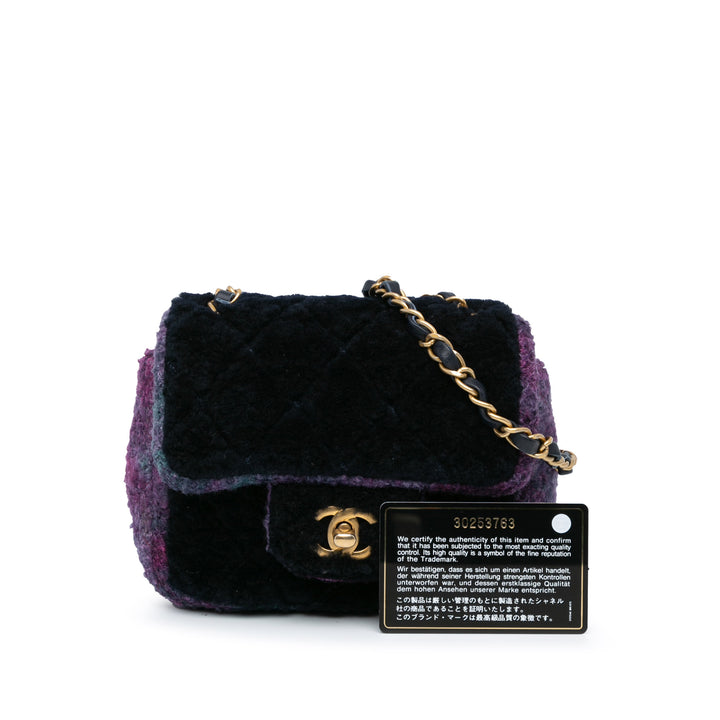 Chanel Mini Square Classic Multicolor Shearling Single Flap Blue - GABY PARIS