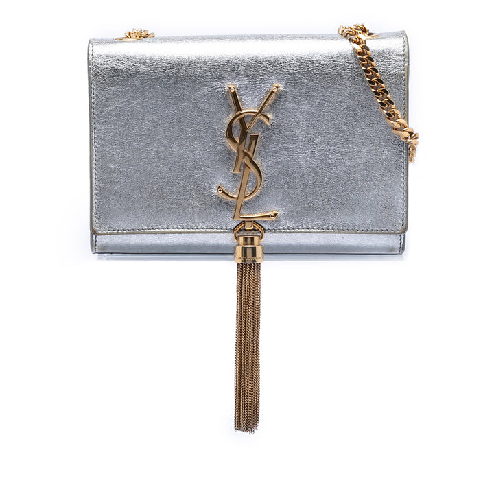 Saint Laurent Small Metallic Cuir de veau Monogram Kate Pompon Sac porté croisé