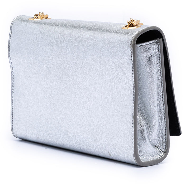 Saint Laurent Small Metallic Cuir de veau Monogram Kate Pompon Sac porté croisé