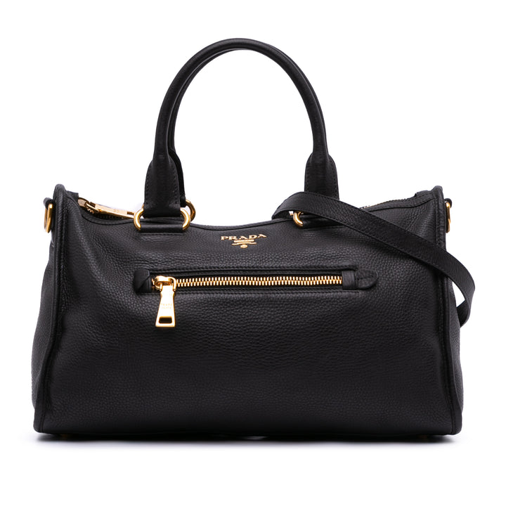 Vitello Daino Zip Top Satchel Black - Gaby Paris