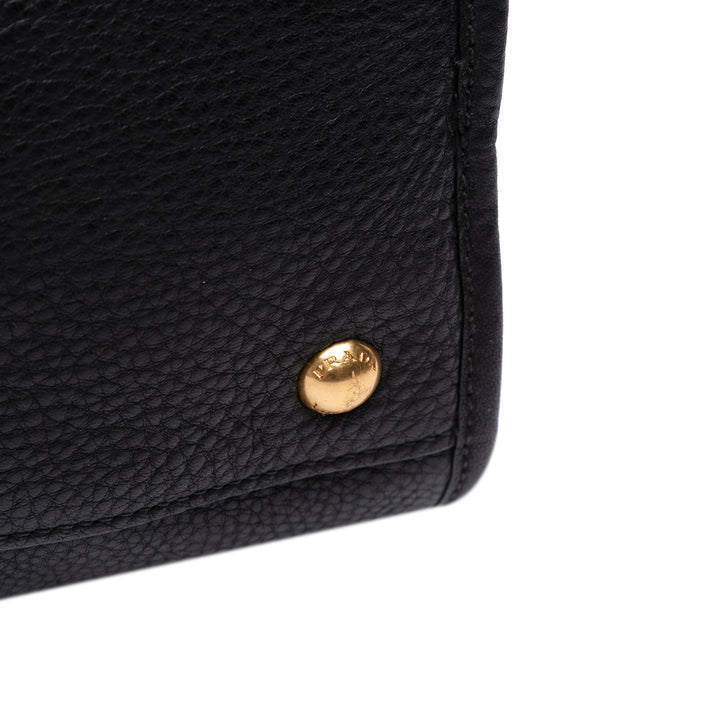 Vitello Daino Zip Top Satchel Black - Gaby Paris