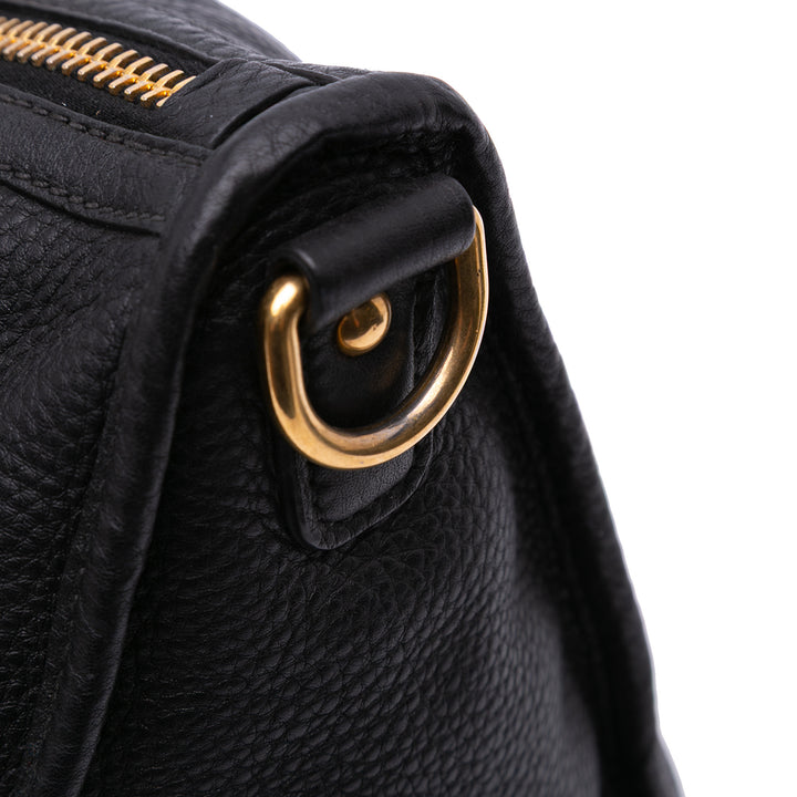 Vitello Daino Zip Top Satchel Black - Gaby Paris