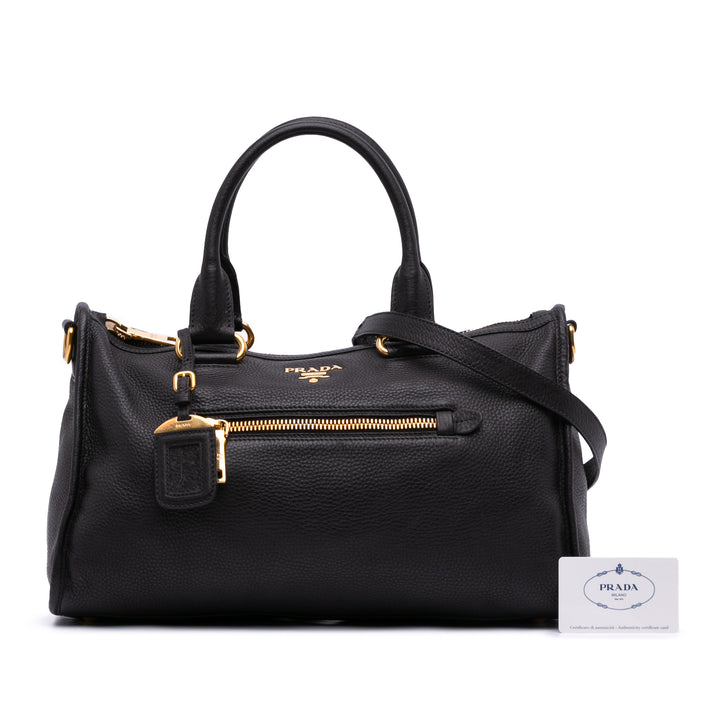 Vitello Daino Zip Top Satchel Black - Gaby Paris
