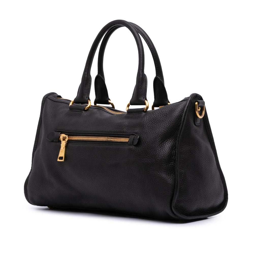 Vitello Daino Zip Top Satchel Black - Gaby Paris