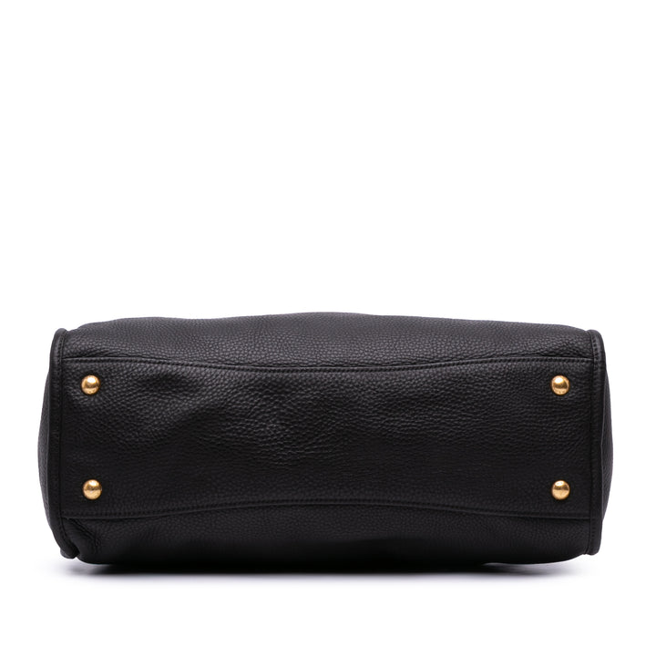 Vitello Daino Zip Top Satchel Black - Gaby Paris