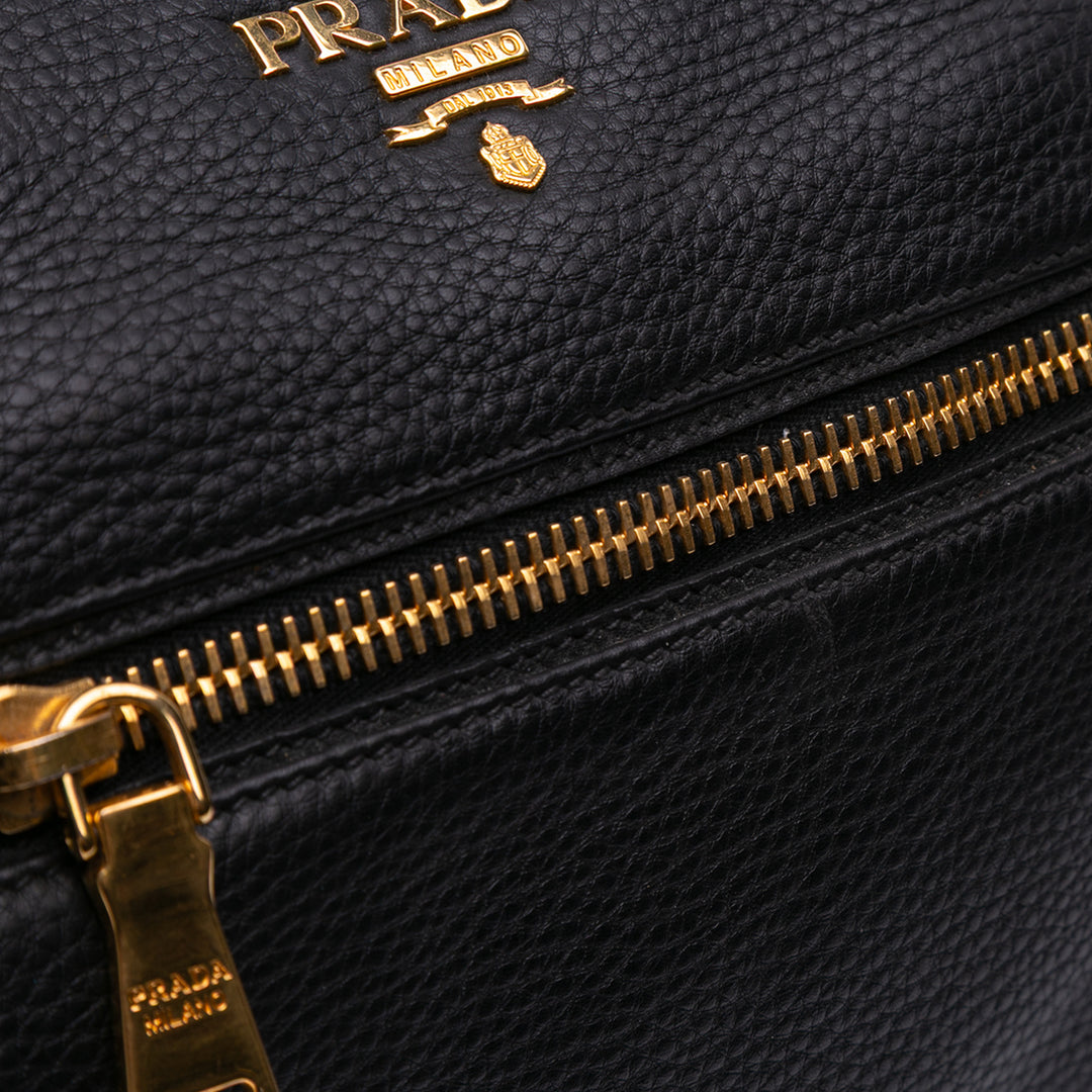Vitello Daino Zip Top Satchel Black - Gaby Paris