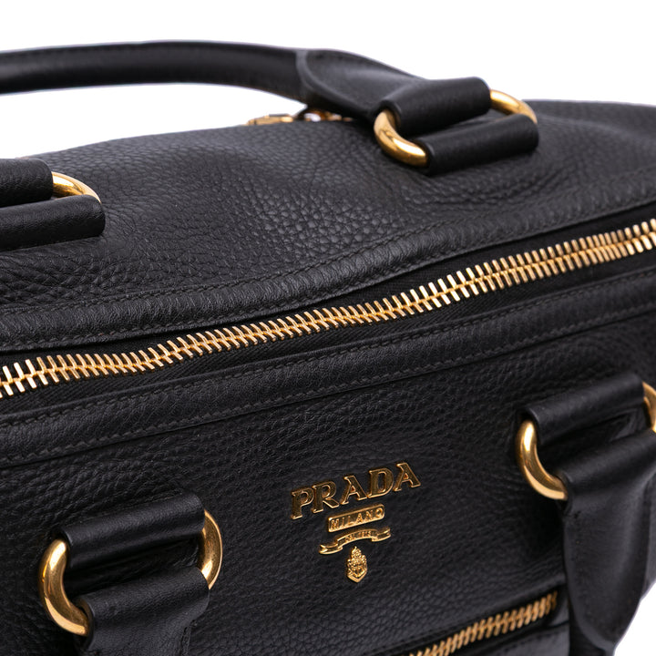 Vitello Daino Zip Top Satchel Black - Gaby Paris