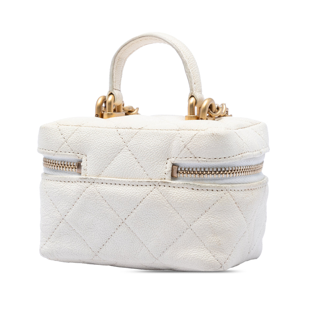 Chanel CC Matelassé Chaîne Zippé Vanity Mini Cuir caviar Blanc – vue 2 – GABY PARIS