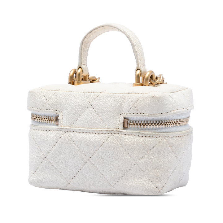 Chanel CC Matelassé Chaîne Zippé Vanity Mini Cuir caviar Blanc – vue 2 – GABY PARIS