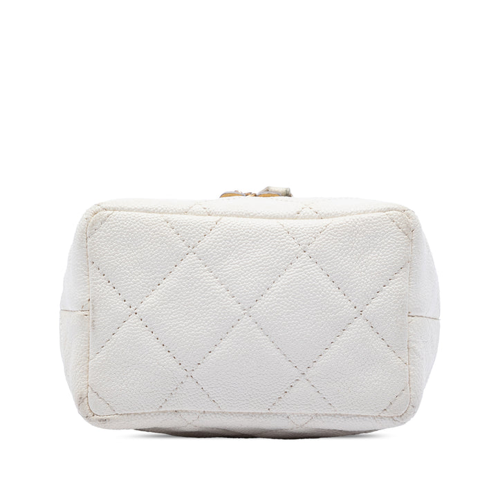 Chanel CC Matelassé Chaîne Zippé Vanity Mini Cuir caviar Blanc – vue 3 – GABY PARIS