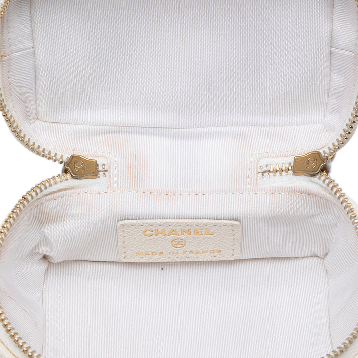 Chanel CC Matelassé Chaîne Zippé Vanity Mini Cuir caviar Blanc – vue 4 – GABY PARIS
